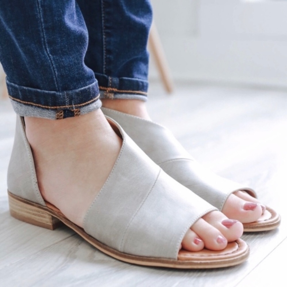 Last - Open Toe Cut Out Ankle Flats - Grey